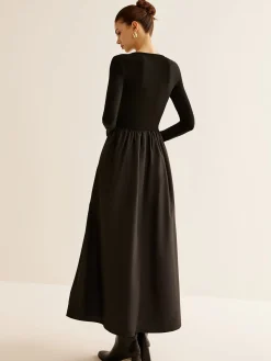 COMMENSE Keyhole Neckline Panel Dress* Black Dresses|Casual Dresses