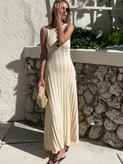COMMENSE Keyhole Neckline Pearl Decor Sweater Long Dress* Sweater Dresses|Vacation Dresses