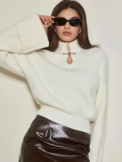 COMMENSE Keyhole Neckline Ribbed Shift Sweater* Sweater Tops|Sweaters & Cardigans
