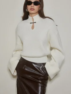 COMMENSE Keyhole Neckline Ribbed Shift Sweater* Sweater Tops|Sweaters & Cardigans