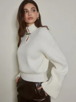 COMMENSE Keyhole Neckline Ribbed Shift Sweater* Sweater Tops|Sweaters & Cardigans