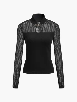 COMMENSE Keyhole Neckline Semi-Sheer Knit Top* Sweater Tops|Sweaters & Cardigans