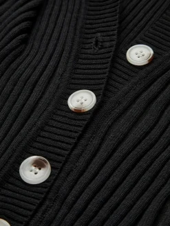 COMMENSE Knit Button Short Sleeve Slim Dress* Black Dresses|Sweater Dresses