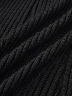 COMMENSE Knit Button Short Sleeve Slim Dress* Black Dresses|Sweater Dresses