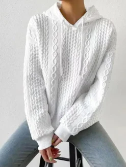 COMMENSE Knit Cable Long Sleeve Drawstring Hoody* Sweatshirts & Hoodies|Knitwear