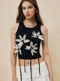 COMMENSE Knit Floral Tassel Vest* Sweater Vests|Sweaters & Cardigans