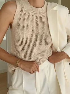COMMENSE Knit Hollow Solid Vest* Vests|Tank Tops & Camis