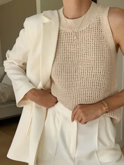 COMMENSE Knit Hollow Solid Vest* Vests|Tank Tops & Camis