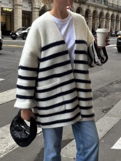 COMMENSE Knit Oversized Stripe Pocket Cardigan* Cardigans|Sweaters & Cardigans