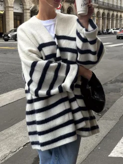 COMMENSE Knit Oversized Stripe Pocket Cardigan* Cardigans|Sweaters & Cardigans