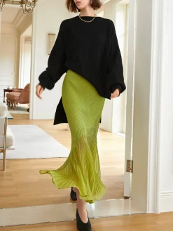 COMMENSE Knit Pleated Semi-sheer Maxi Skirt* Skirts|Knitwear