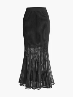 COMMENSE Knit Pleated Semi-sheer Maxi Skirt* Skirts|Knitwear