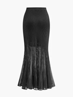 COMMENSE Knit Pleated Semi-sheer Maxi Skirt* Skirts|Knitwear