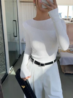 COMMENSE Knit Ribbed Crew Neck Asymmetric Top* Sweater Tops|Sweaters & Cardigans