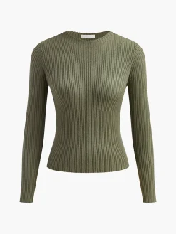 COMMENSE Knit Ribbed Crew Neck Asymmetric Top* Sweater Tops|Sweaters & Cardigans