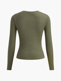 COMMENSE Knit Ribbed Crew Neck Asymmetric Top* Sweater Tops|Sweaters & Cardigans