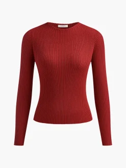 COMMENSE Knit Ribbed Crew Neck Asymmetric Top* Sweater Tops|Sweaters & Cardigans