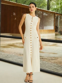 COMMENSE Knit Sleeveless Buttoned Sweater Dress* Sweater Dresses|Work Dresses