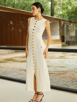 COMMENSE Knit Sleeveless Buttoned Sweater Dress* Sweater Dresses|Work Dresses