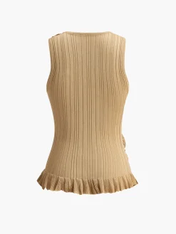 COMMENSE Knit-Floral Lettuce Trim Tank Top* Tank Tops & Camis|Knitwear