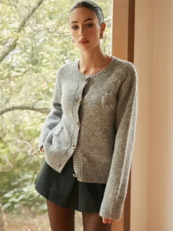 COMMENSE Knit-Floral Metal Button Cardigan* Cardigans|Sweaters & Cardigans