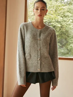 COMMENSE Knit-Floral Metal Button Cardigan* Cardigans|Sweaters & Cardigans