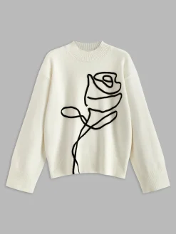 COMMENSE Knit-Floral Pullover Sweater* Sweater Tops|Sweaters & Cardigans