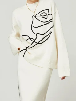 COMMENSE Knit-Floral Pullover Sweater* Sweater Tops|Sweaters & Cardigans