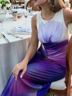 COMMENSE Knot Printed Gradient Long Dress* Cocktail & Party Dresses|Summer Dresses