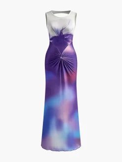 COMMENSE Knot Printed Gradient Long Dress* Cocktail & Party Dresses|Summer Dresses