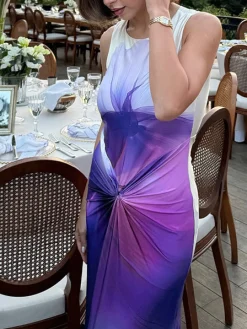 COMMENSE Knot Printed Gradient Long Dress* Cocktail & Party Dresses|Summer Dresses