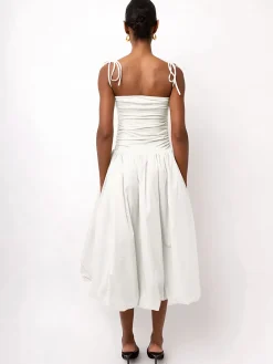 COMMENSE Knotted Adjustable Strap Pockets Midi Dress* White Dresses|Casual Dresses