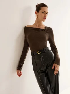 COMMENSE Knotted Cold-Shoulder Jersey Top* T-shirts|Tops