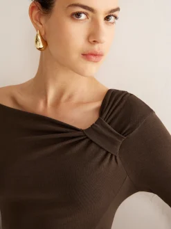 COMMENSE Knotted Cold-Shoulder Jersey Top* T-shirts|Tops