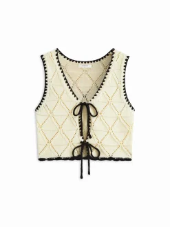 COMMENSE Knotted Contrast Trim Sweater Vest* Sweater Vests|Sweaters & Cardigans