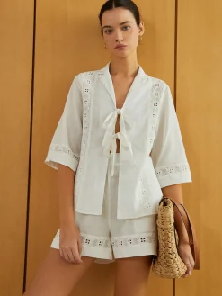 COMMENSE Knotted Cutout Half Sleeve Top With Shorts Set* Shorts Sets|Shorts