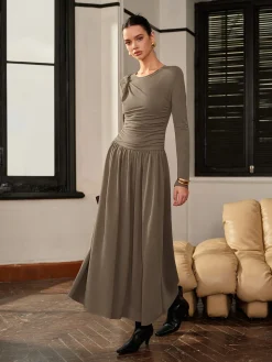 COMMENSE Knotted Pleated Jersey Dress* Casual Dresses|Work Dresses