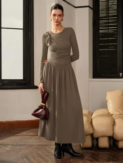 COMMENSE Knotted Pleated Jersey Dress* Casual Dresses|Work Dresses