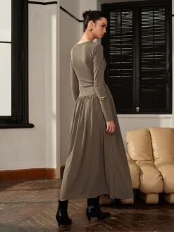 COMMENSE Knotted Pleated Jersey Dress* Casual Dresses|Work Dresses
