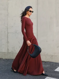 COMMENSE Knotted Ruched Jersey Long Dress* Casual Dresses|Cocktail & Party Dresses