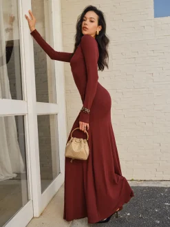 COMMENSE Knotted Ruched Jersey Long Dress* Casual Dresses|Cocktail & Party Dresses