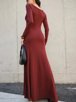COMMENSE Knotted Ruched Jersey Long Dress* Casual Dresses|Cocktail & Party Dresses