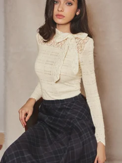 COMMENSE Lace Bow Textured Slim Blouse* Blouses & Shirts|Tops
