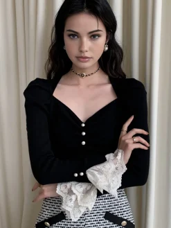 COMMENSE Lace Cuff Slim Sweater* Sweater Tops|Sweaters & Cardigans