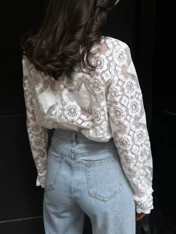 COMMENSE Lace Embroidery Floral Mock Neck Blouse* Blouses & Shirts|Tops