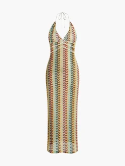 COMMENSE Lace Multi-Color Halter V-Neck Dress* Casual Dresses|Vacation Dresses