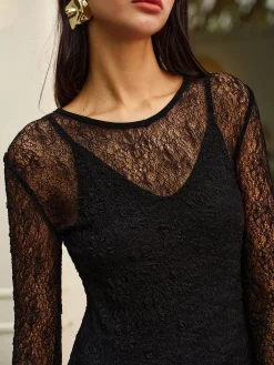 COMMENSE Lace Panel Long Dress* Casual Dresses|Cocktail & Party Dresses