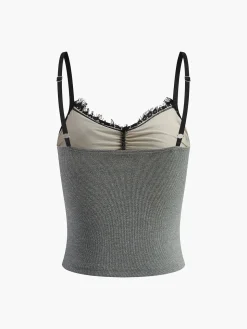 COMMENSE Lace Panel Ribbed Cami Top* Tank Tops & Camis|Tops