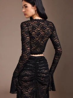 COMMENSE Lace Sheer Pleated Maxi Skirt Set* Skirt Sets|Long Sleeve Sets