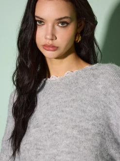 COMMENSE Lace Trim Bow-Decor Draped Sweater* Sweater Tops|Sweaters & Cardigans